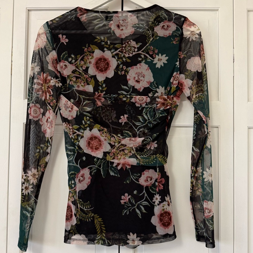 INC International Concepts Floral Mesh Blouse Sheer Dark Floral Whimsigoth Fairy - Picture 3 of 7